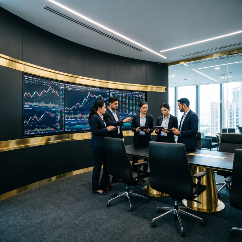 PFM Capitals professional trading team in modern office - trusted prop firm passing service provider