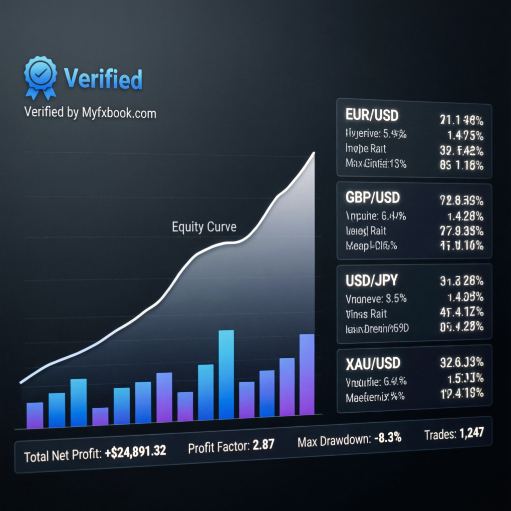 Verified Myfxbook trading track record showing consistent profits - PFM Capitals verified results