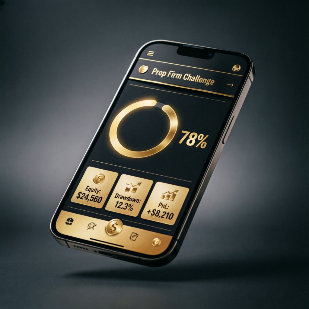 Mobile prop firm challenge progress showing 78% completion