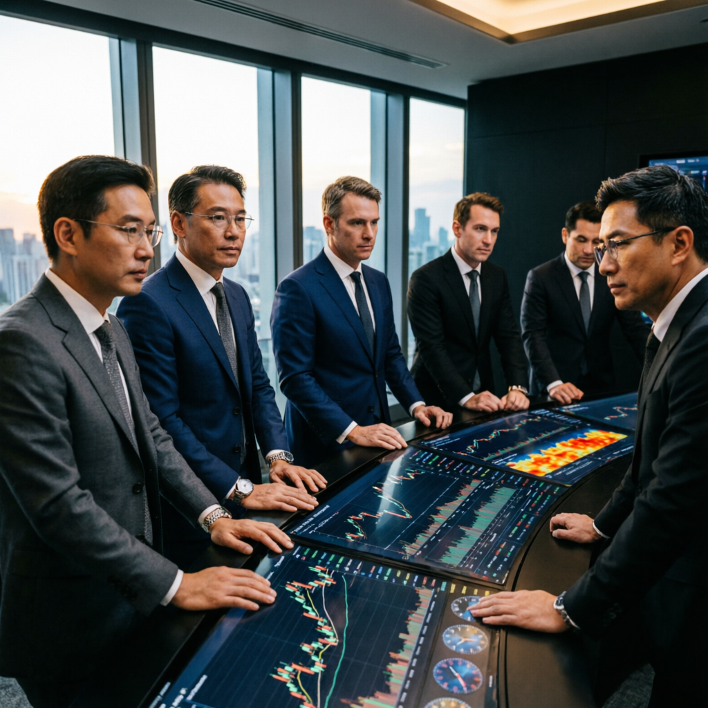Professional trading team analyzing prop firm challenge results