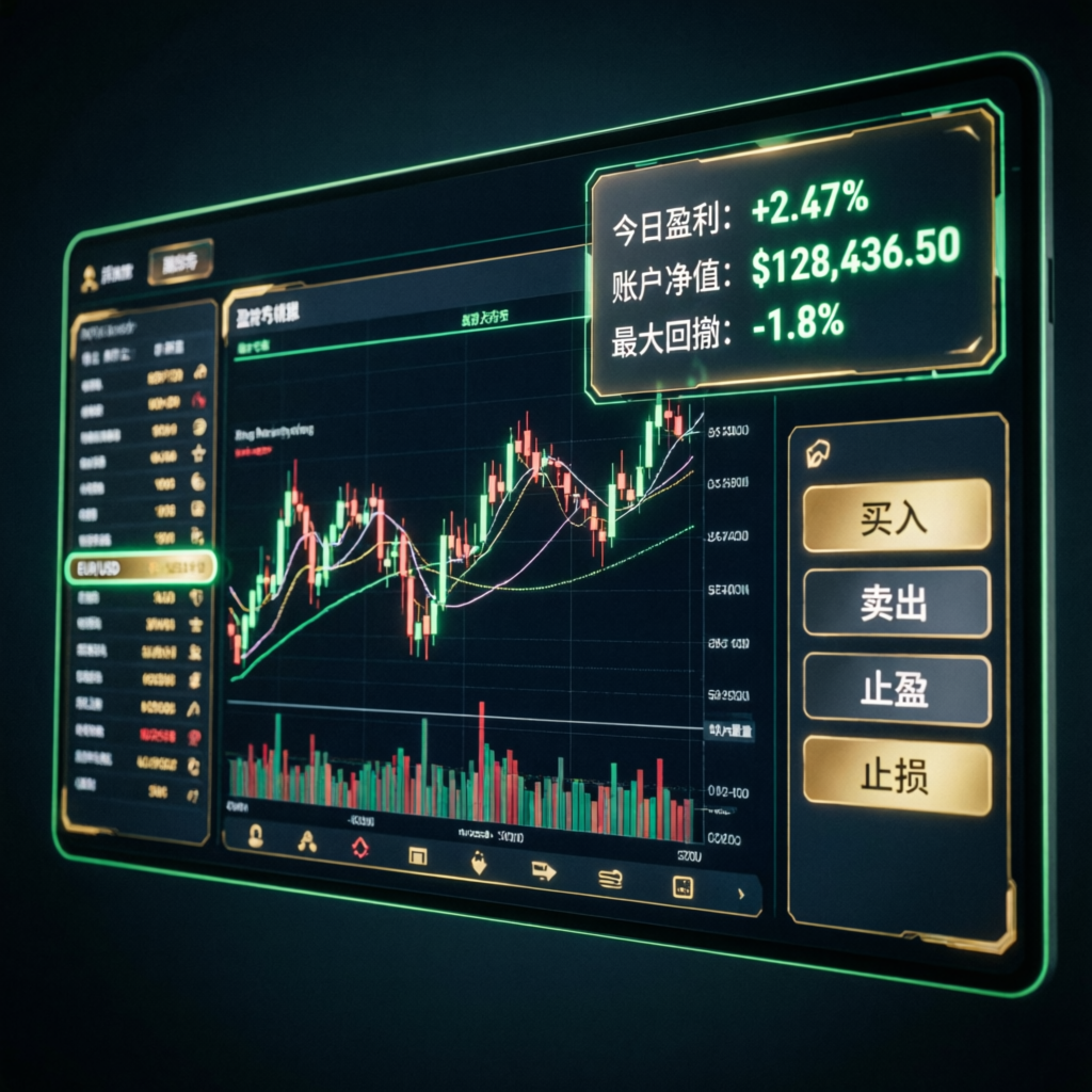 Professional trading dashboard showing prop firm challenge metrics and profit targets