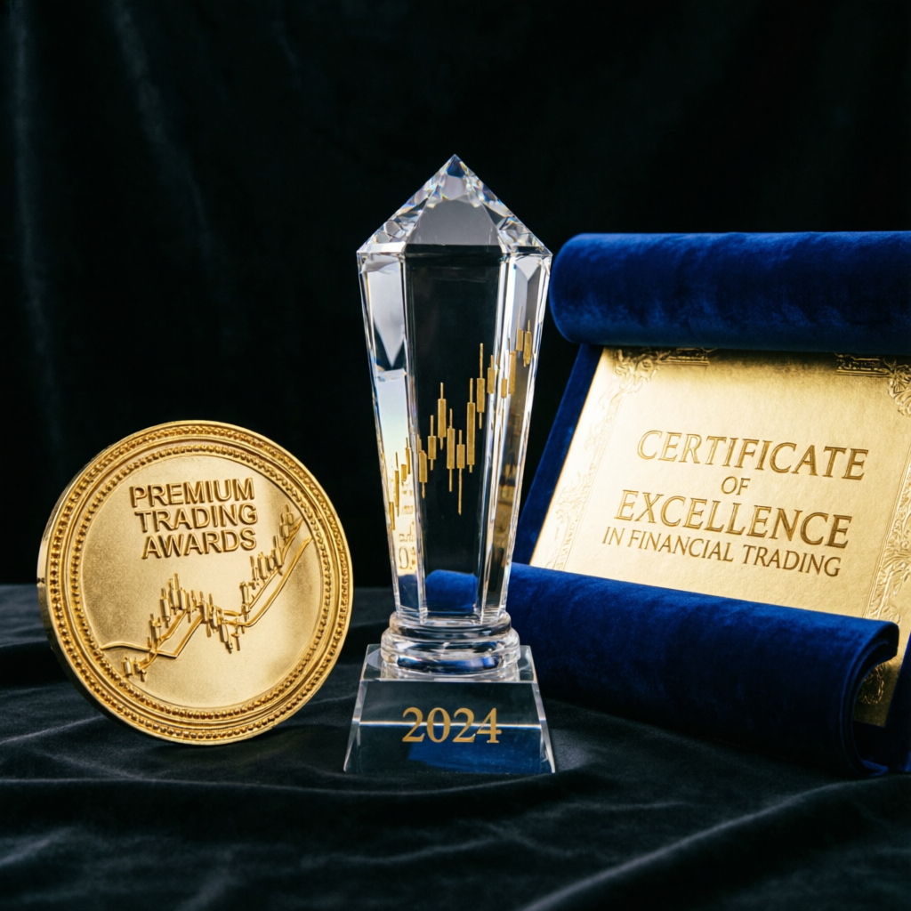 Premium trading awards trophy and certificate of excellence in financial trading