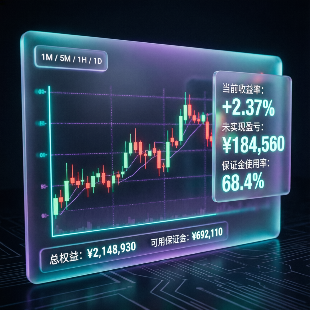Apex Trader Funding trading dashboard with glassmorphism UI showing live futures charts and profit indicators