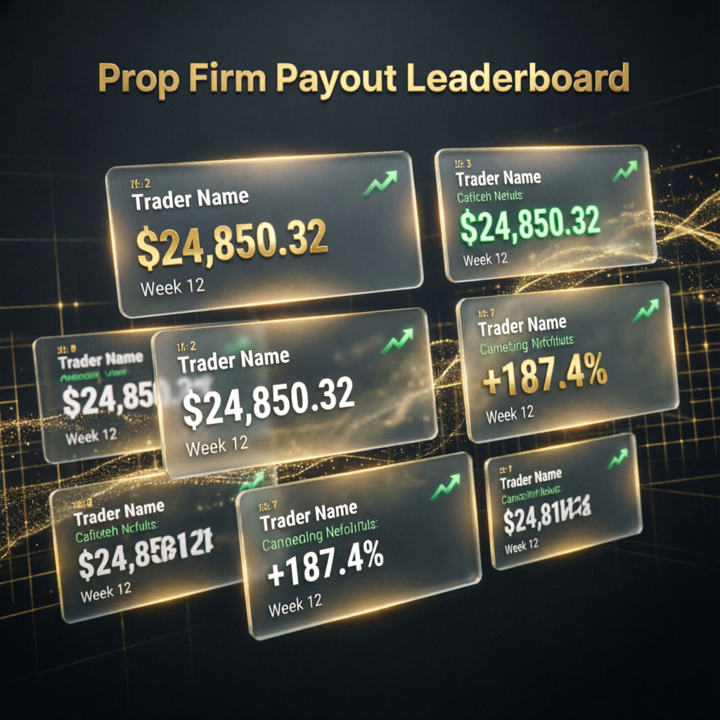Prop firm payout leaderboard showing top traders and profits
