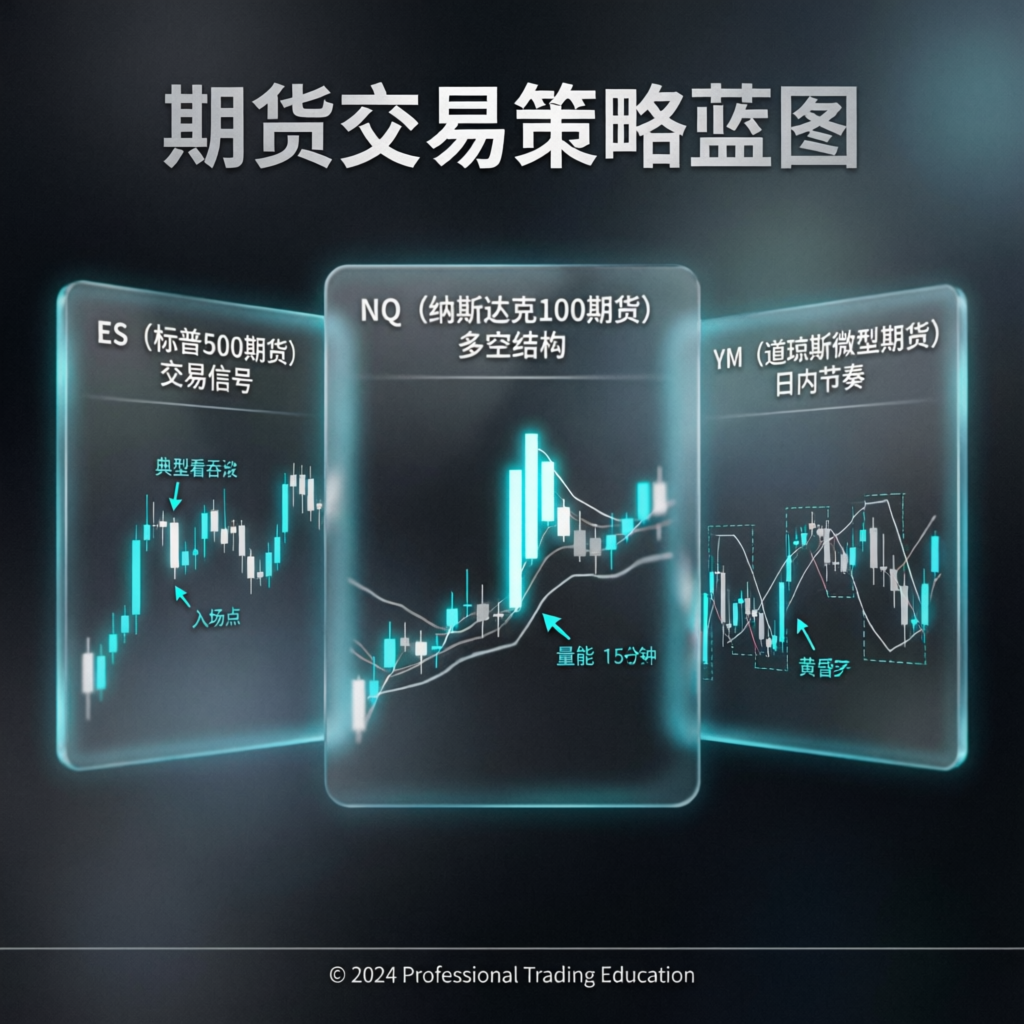 Futures trading strategy blueprint showing ES NQ YM setups