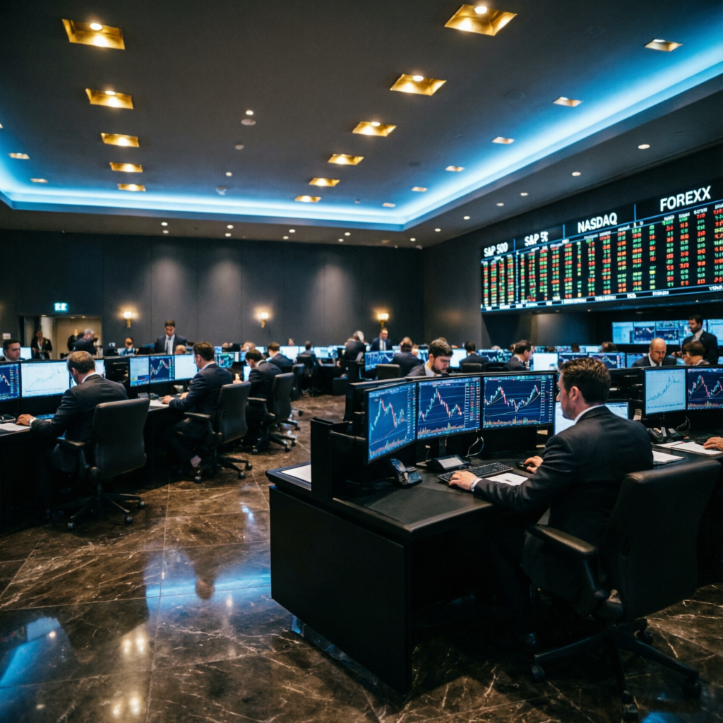 Professional trading floor with expert traders