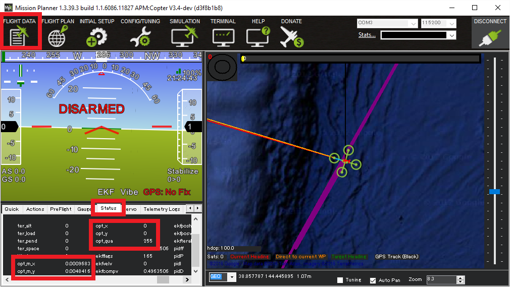 Mission Planner Status экран