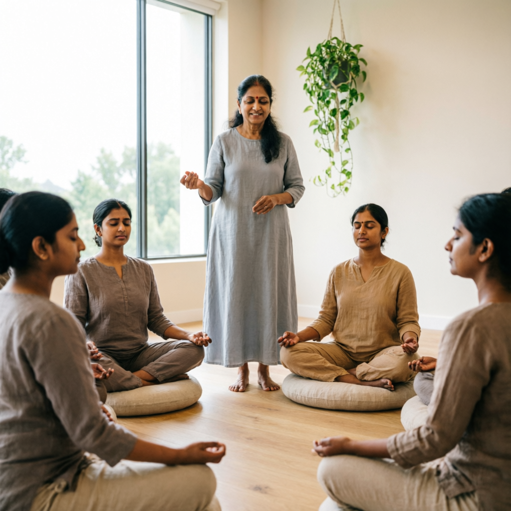 Mindfulness workshop in Delhi – group breathing session led by best mindfulness coach in Dwarka