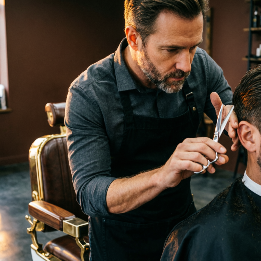 Barber bei der Arbeit im Atelier