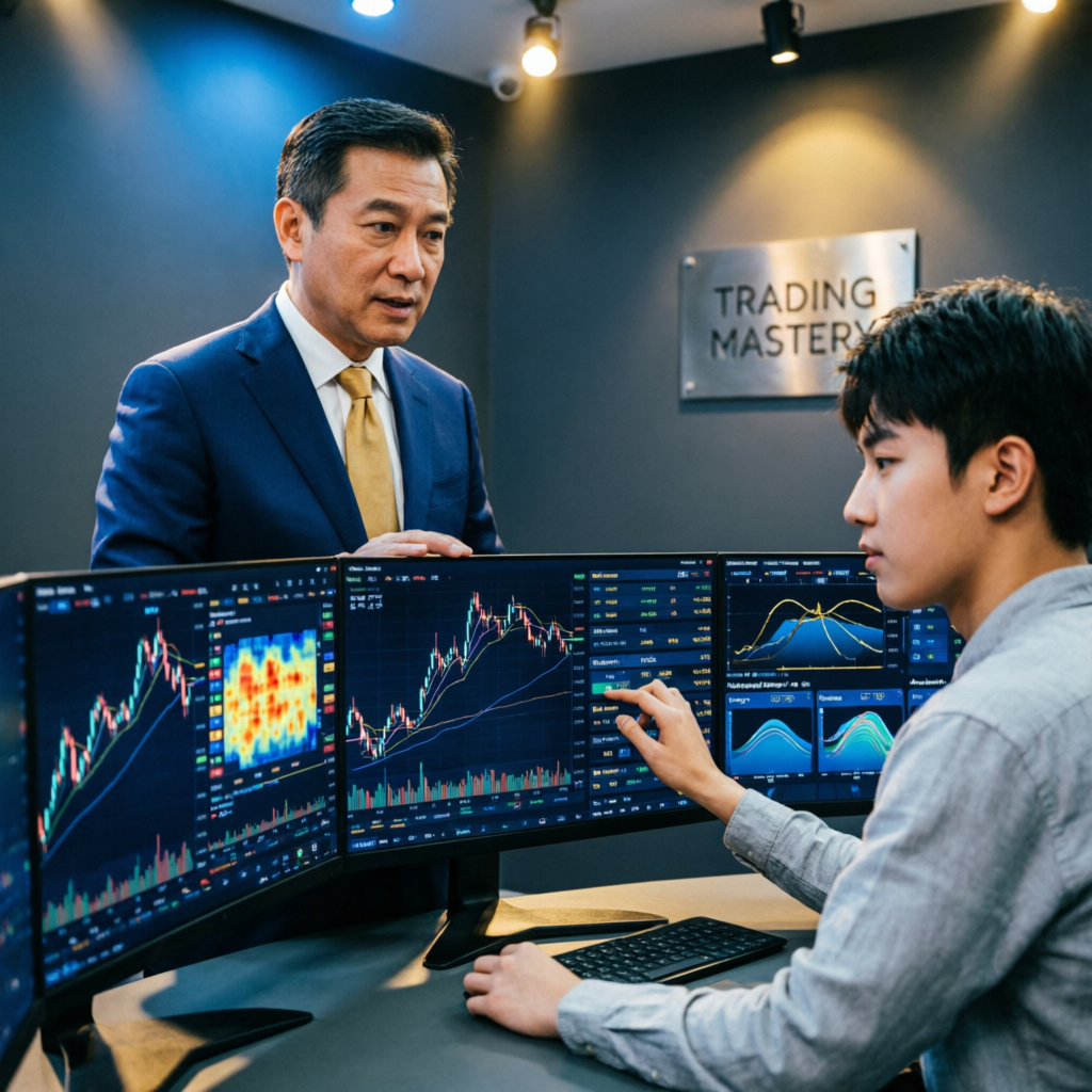 Trading mentor teaching student prop firm strategies