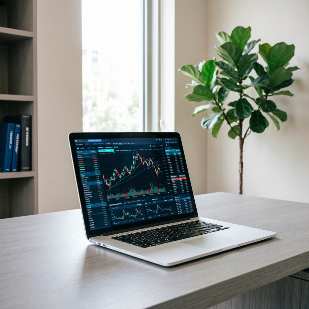 Laptop displaying trading platform interface