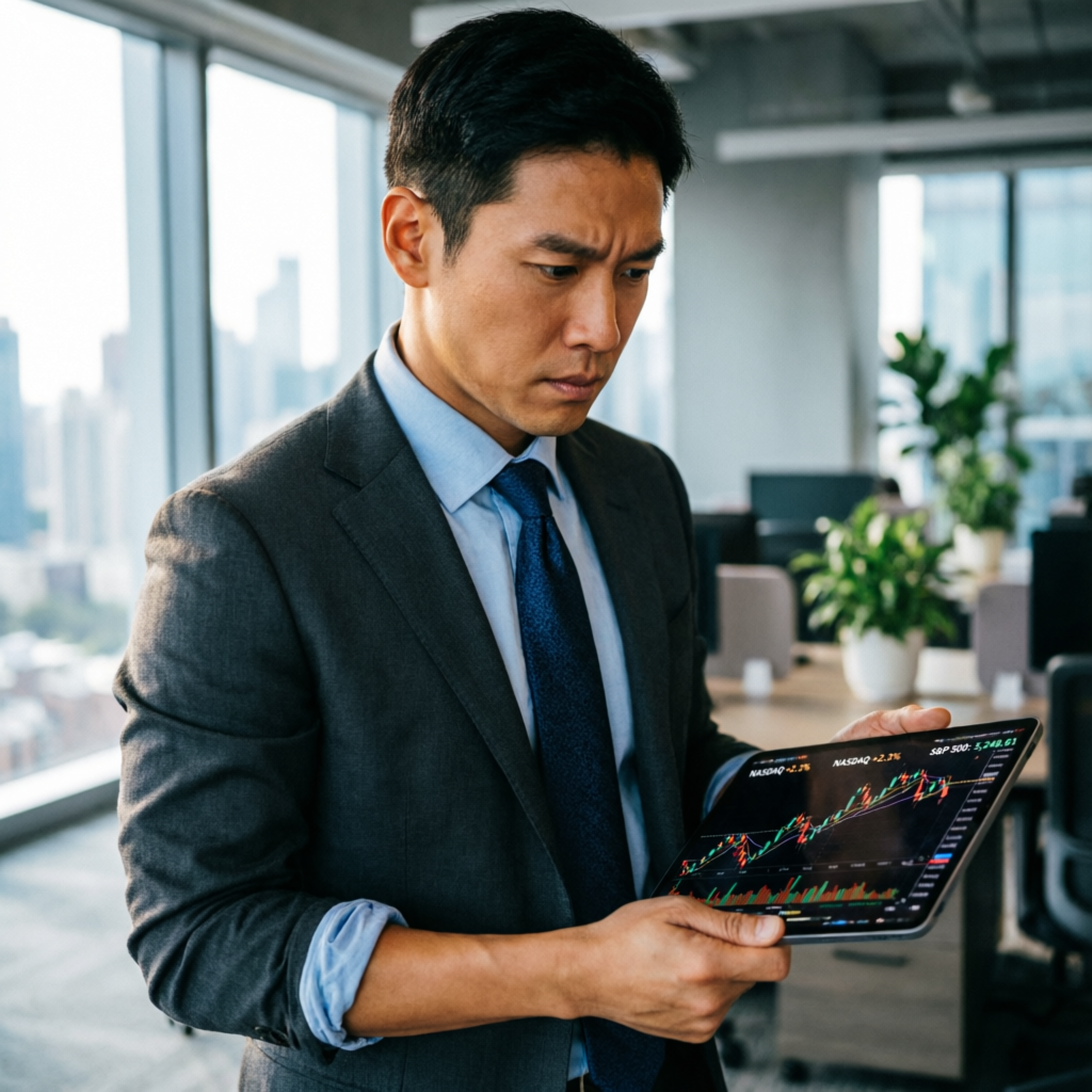 Trader analyzing market data on tablet