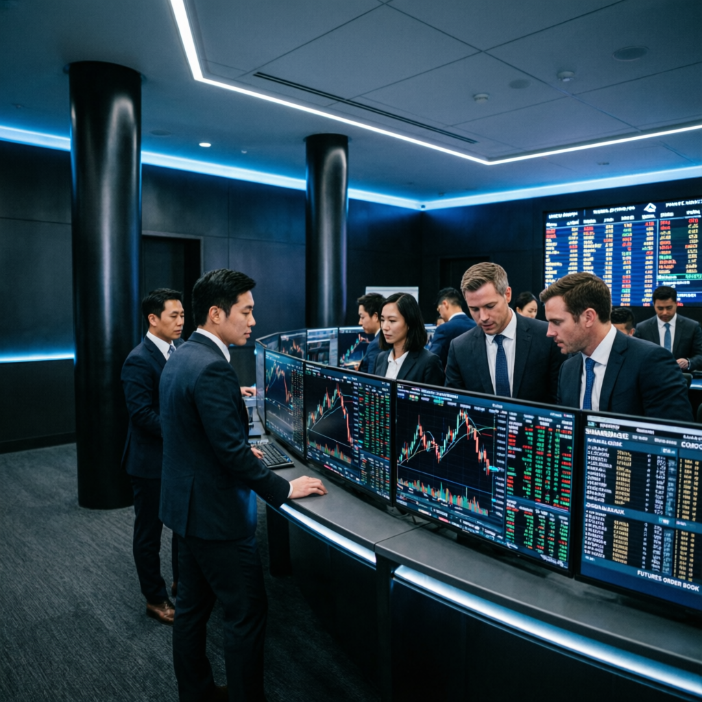 Professional prop firm trading floor with expert traders