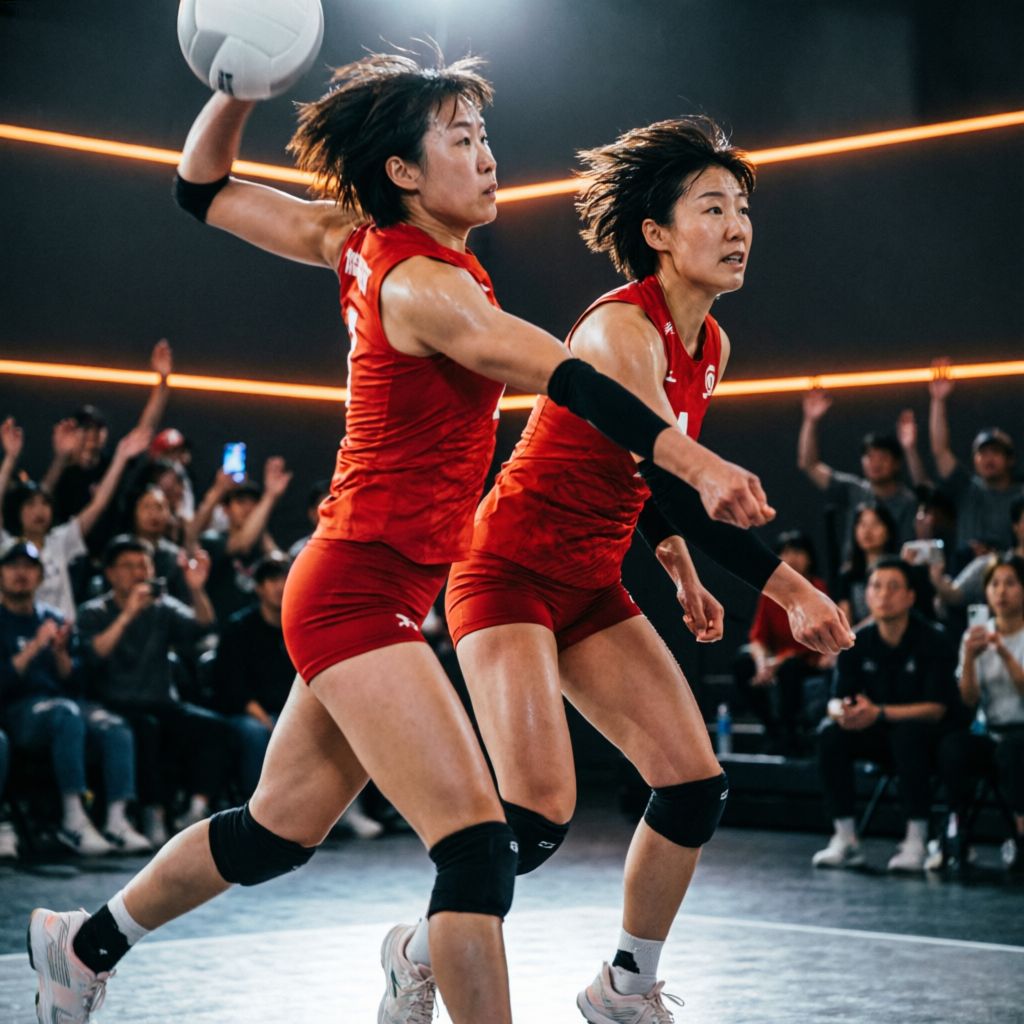 Partida de voleibol em ação