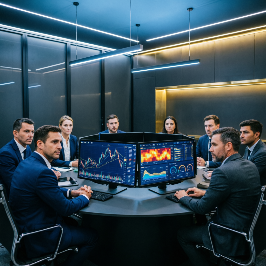 Professional trading team analyzing market data