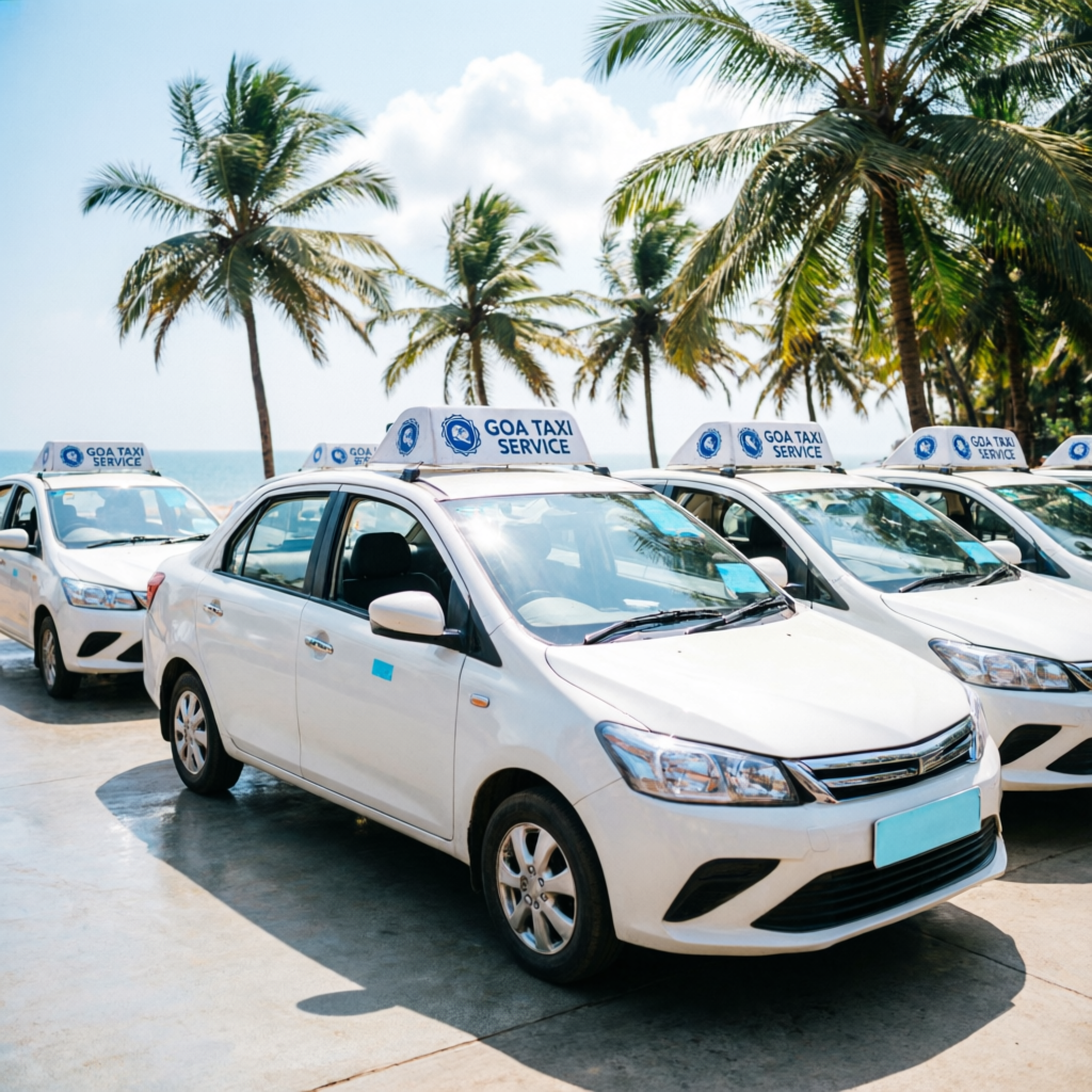 GoaTaxis.in fleet of clean white cabs
