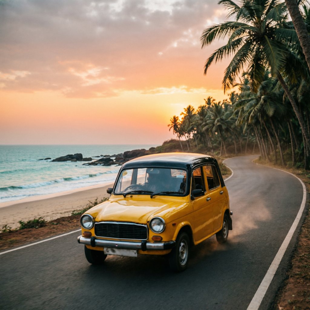 Goa taxi cab on coastal road