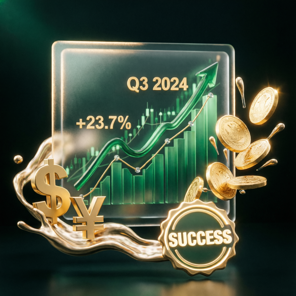 Trading profit success visualization with golden coins and growth charts