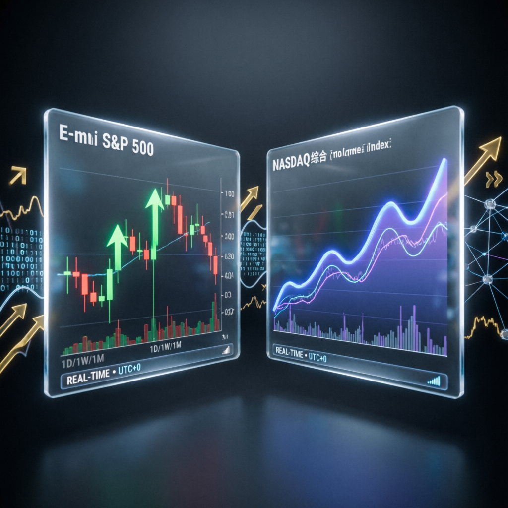 E-mini S&P 500 and NASDAQ futures trading charts