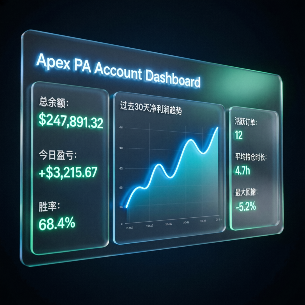 Apex PA Account Dashboard showing profit metrics and trading analytics