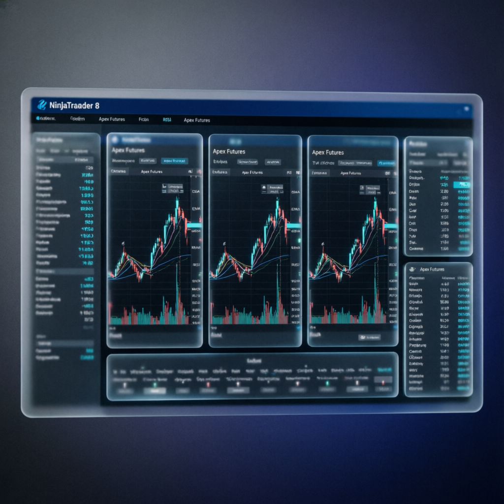 NinjaTrader 8 platform showing Apex Futures trading charts