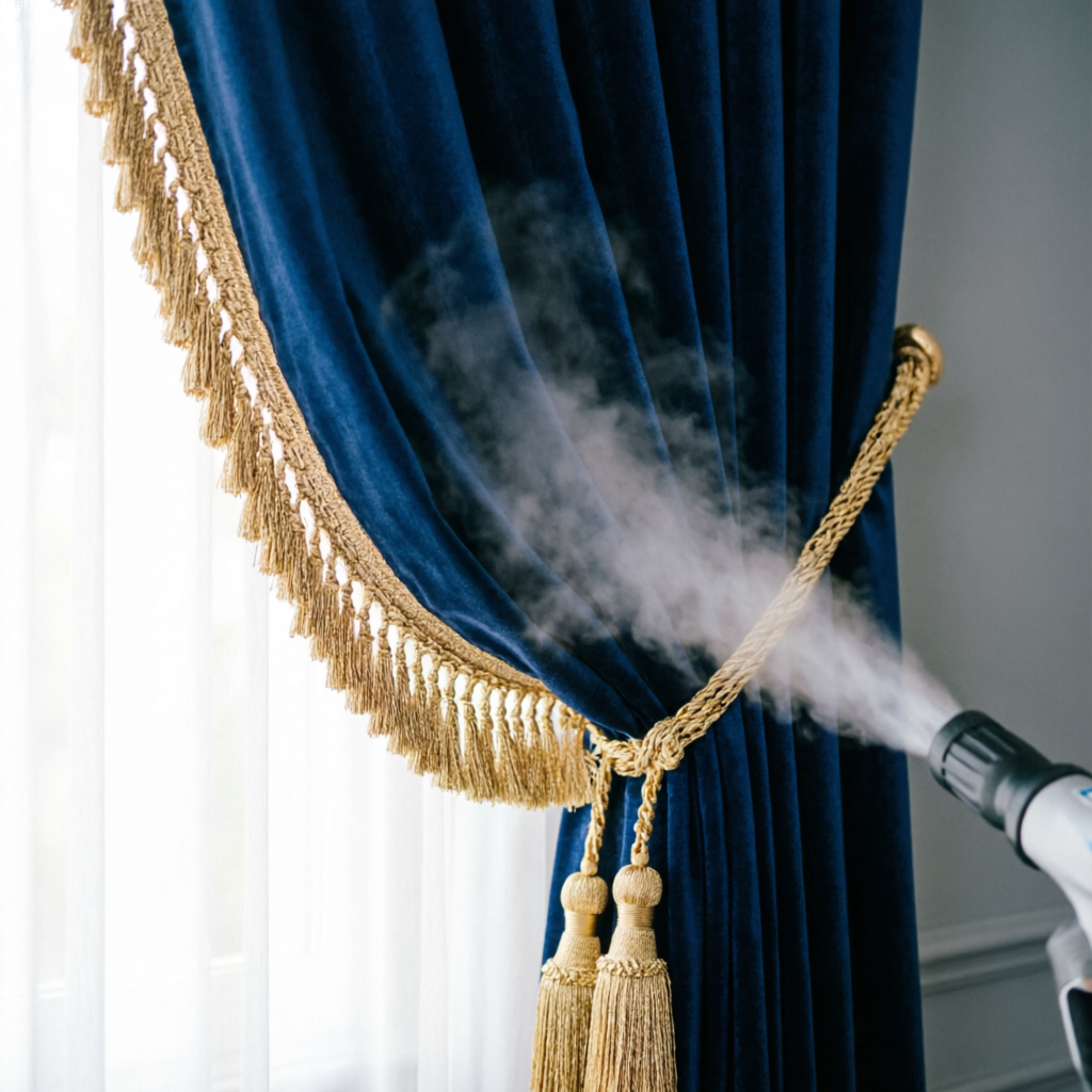 Cortinas siendo limpiadas in-situ sin desmontar