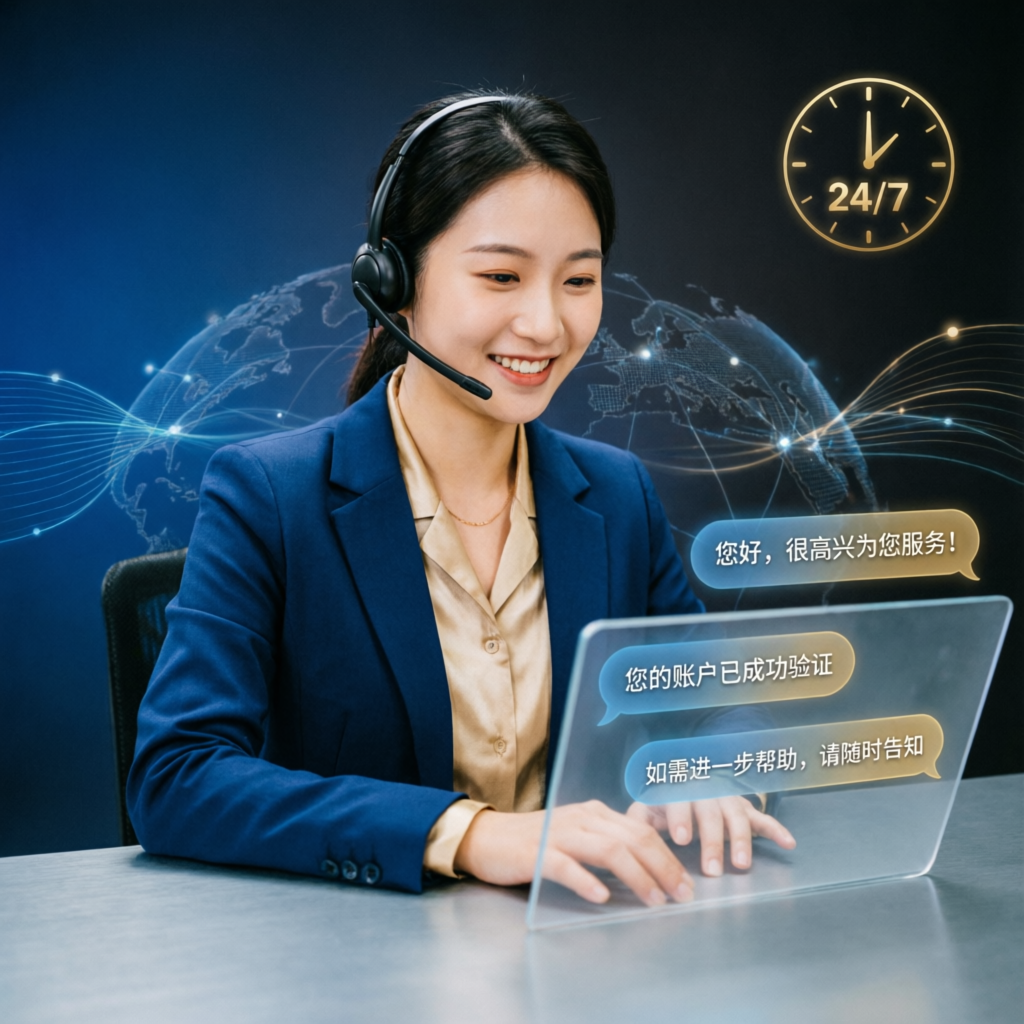 24/7 customer support agent providing assistance to traders