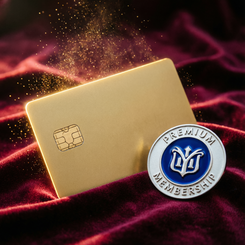 Premium membership gold card representing exclusive trading service