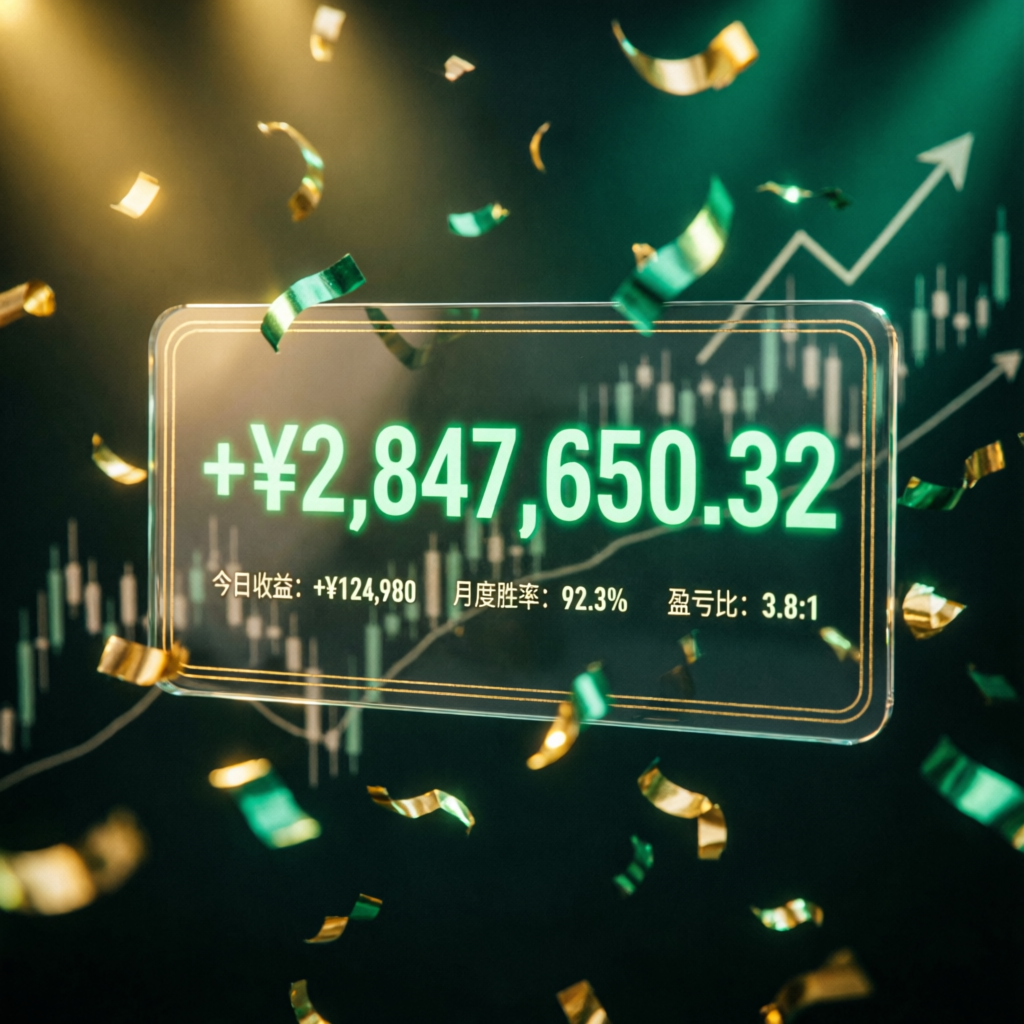 Trading success celebration with profit dashboard