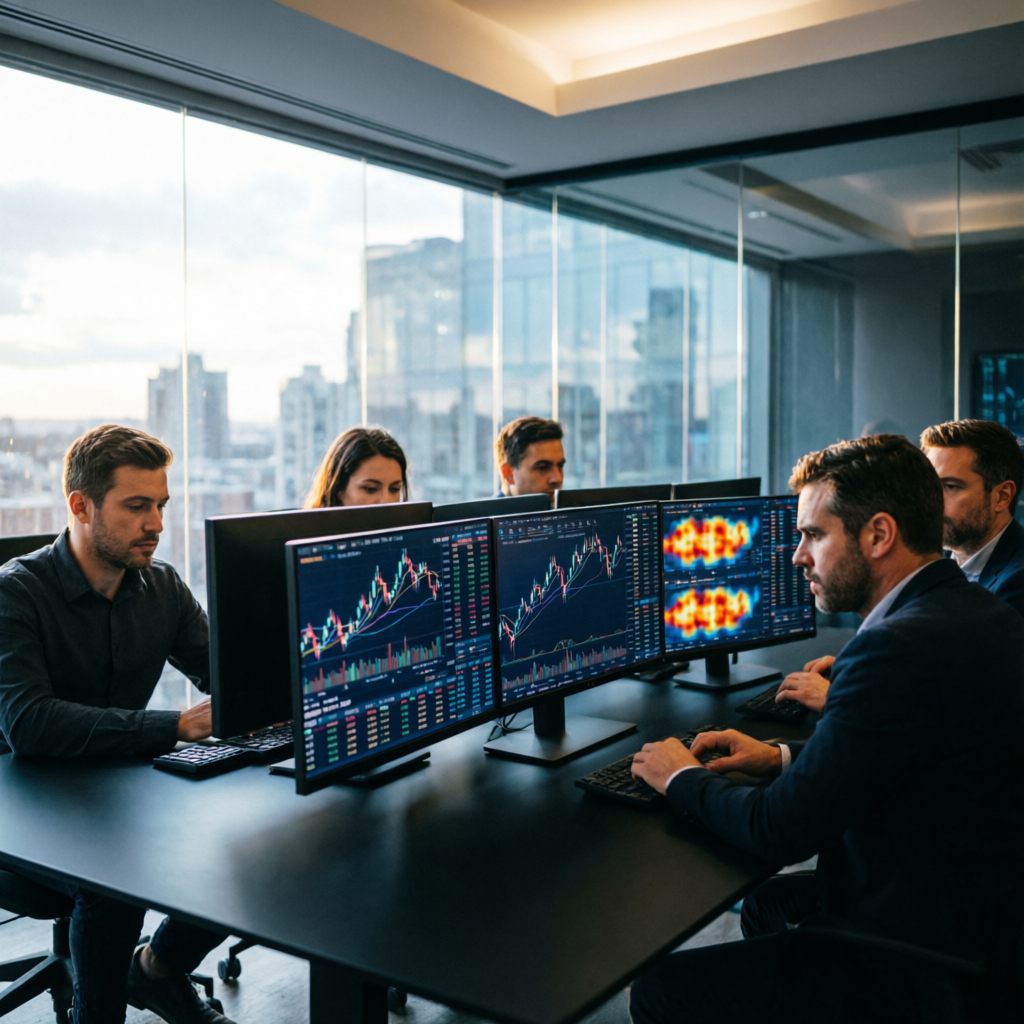 Team of professional traders analyzing markets