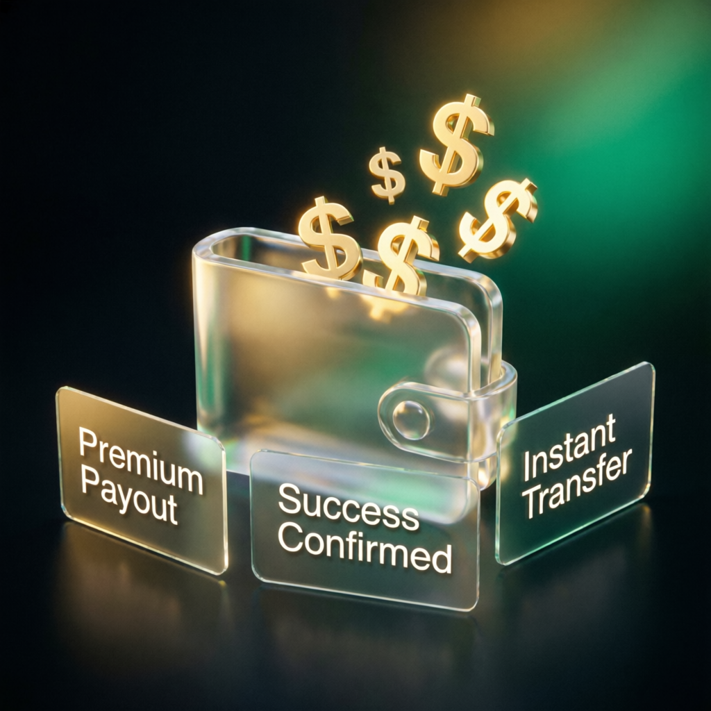 Premium payout success concept with glassmorphism design