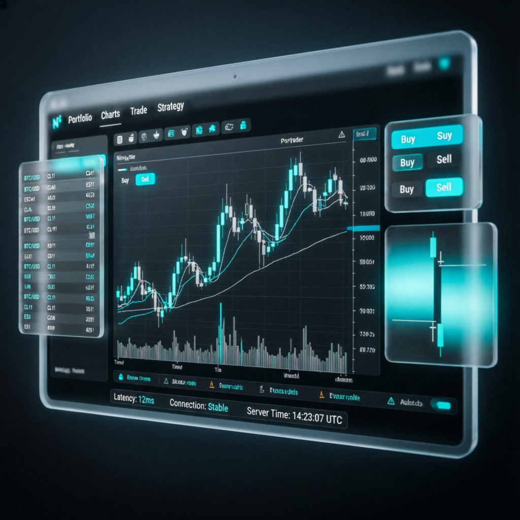 NinjaTrader style futures trading platform interface with advanced charting