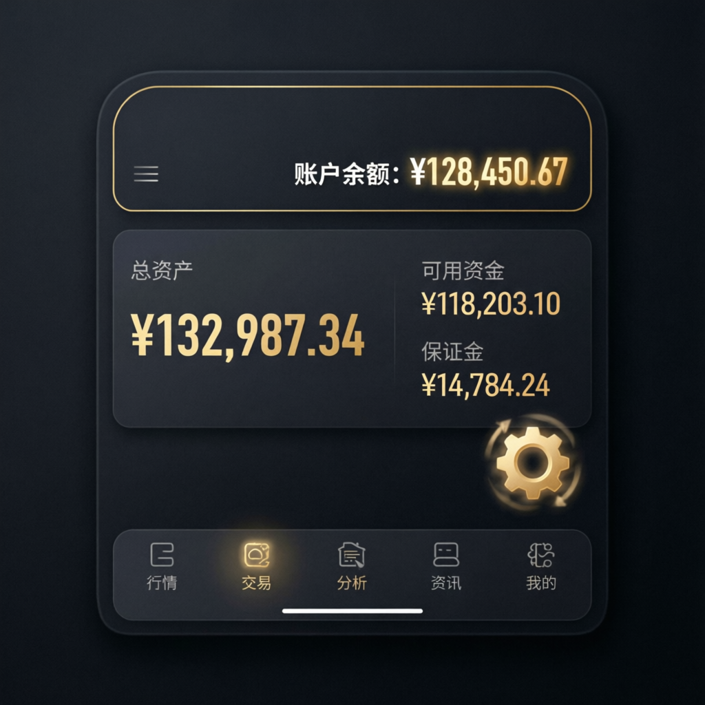 Mobile trading app interface showing funded account balance and trading options