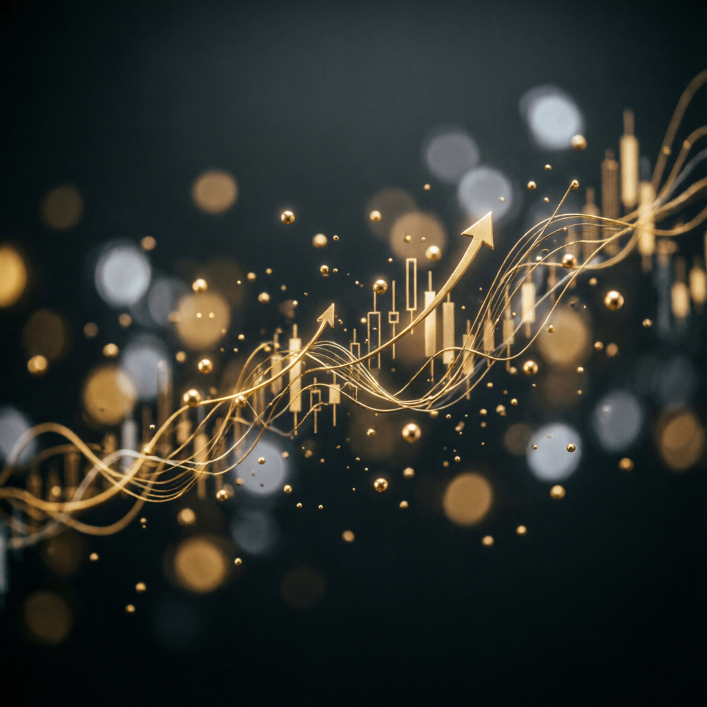 Premium financial background with gold particles and trading charts