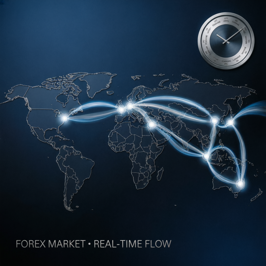 Global forex market visualization showing worldwide prop firm trading network