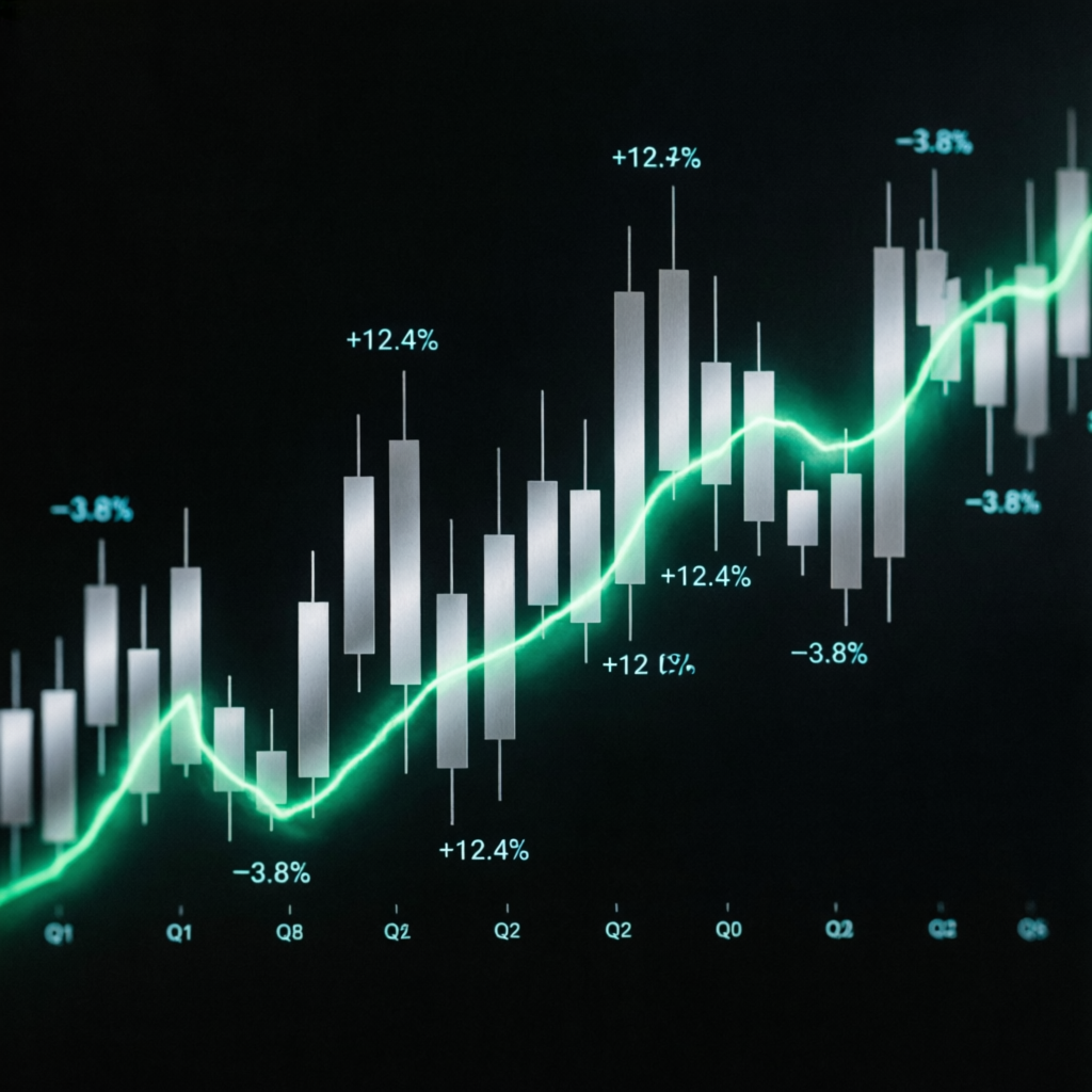 Candlestick chart showing profitable futures trading performance