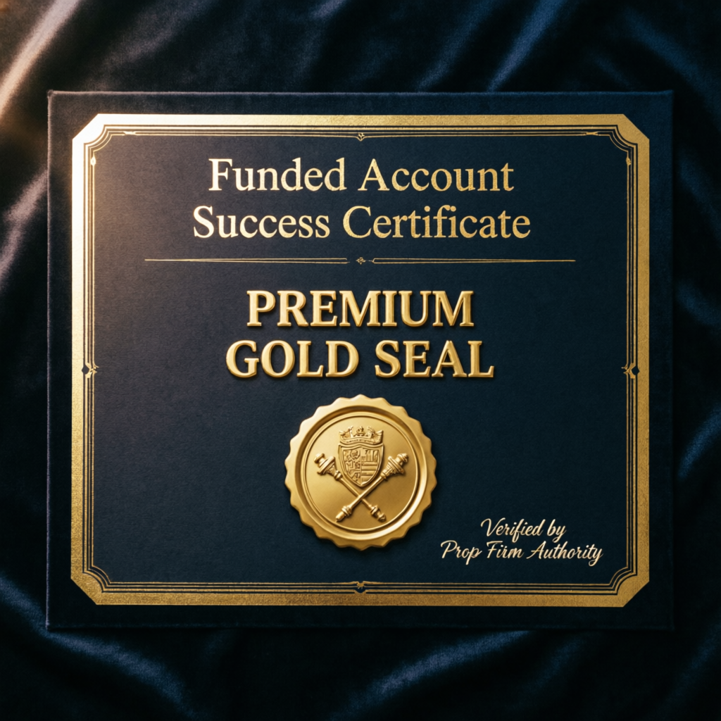Funded account success certificate with premium gold seal