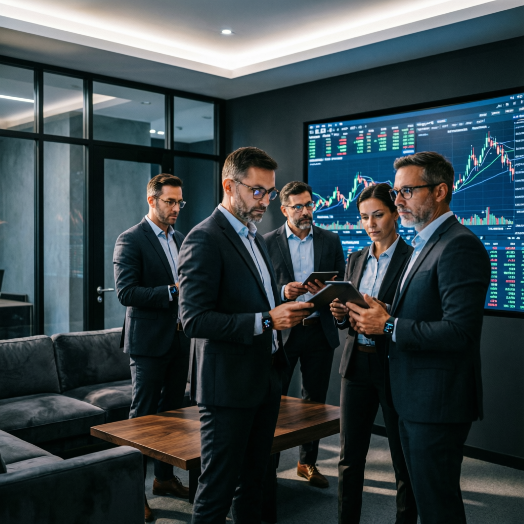 Professional trading team analyzing My Funded Futures accounts