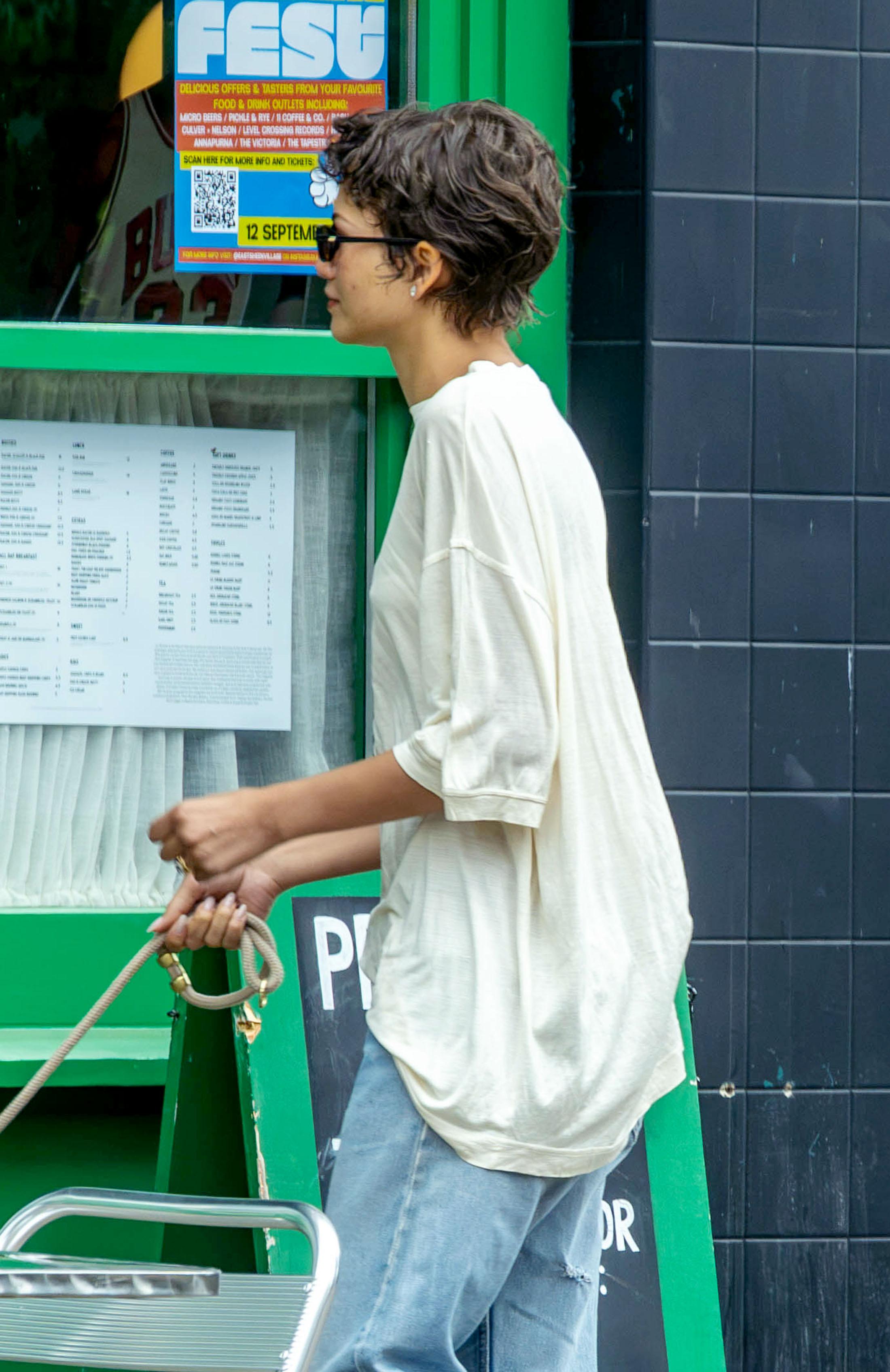 Zendaya during the London coffee stroll where the couple debuted their wedding bands