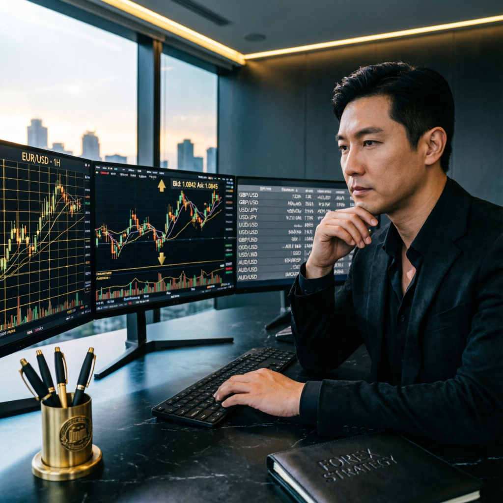 Professional Forex Trader Analyzing Financial Charts