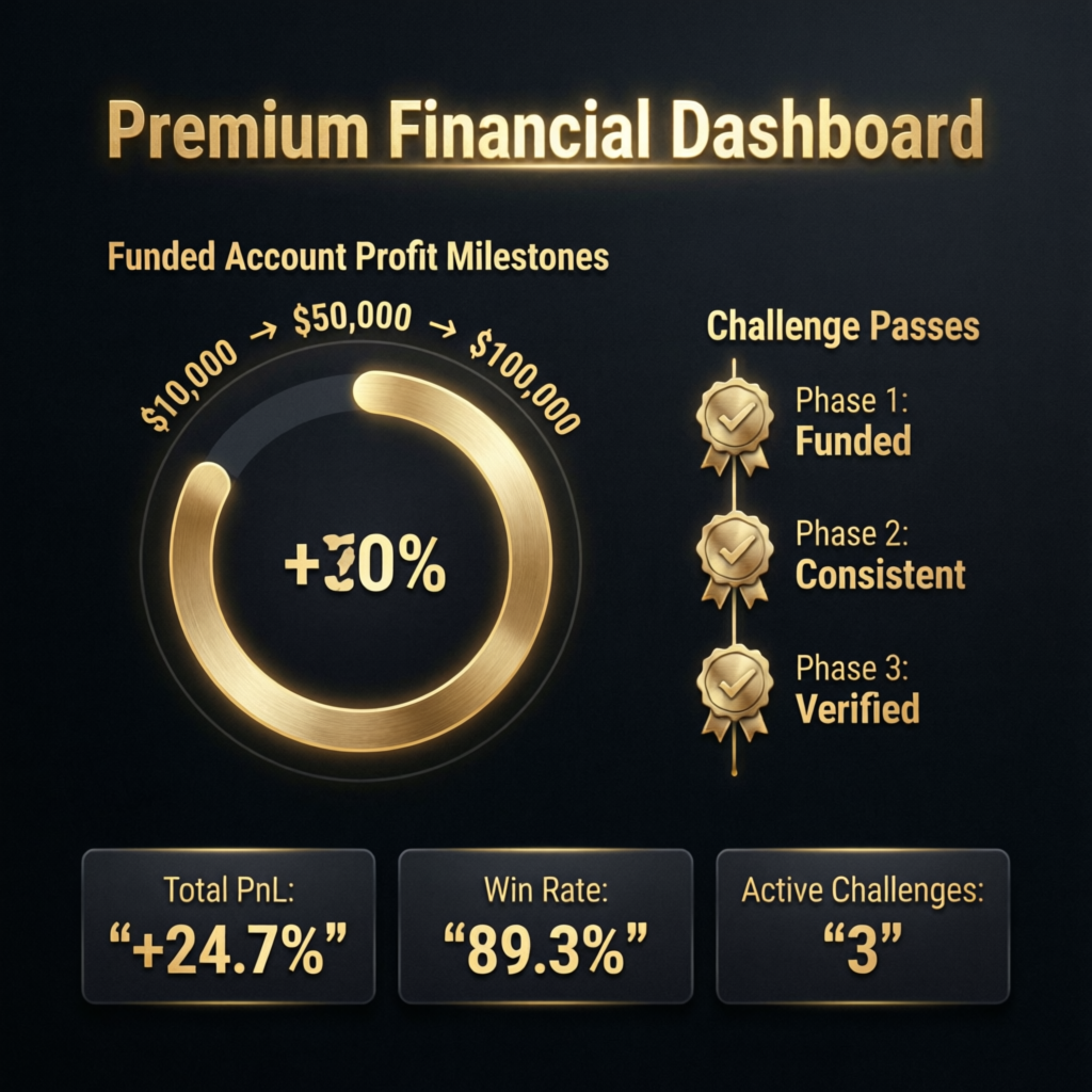 Premium Financial Dashboard Showing Funded Account Profit Milestones