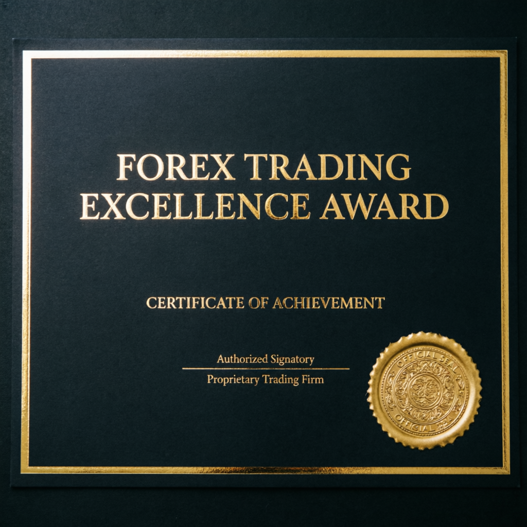 Forex trading excellence award certificate representing successful completion of FTUK prop firm challenge