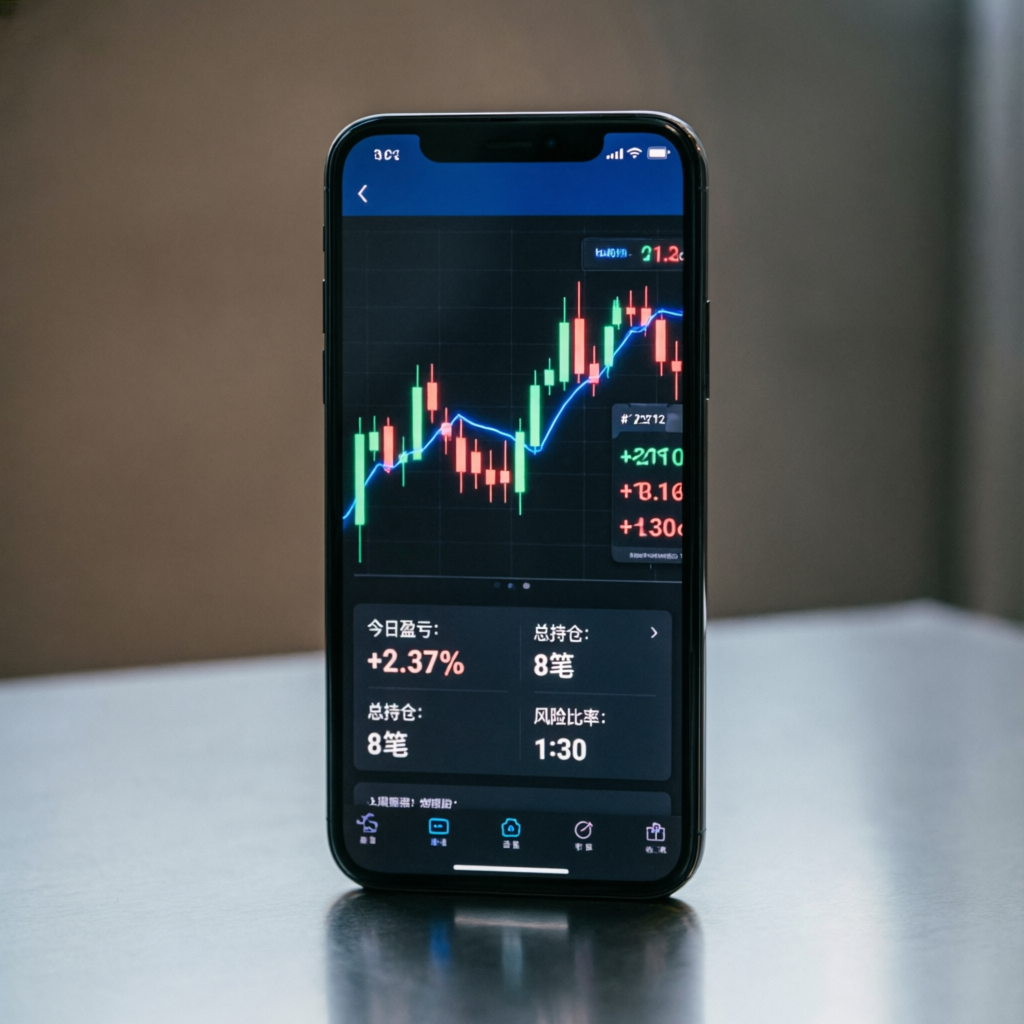 Mobile trading dashboard showing funded account performance at PFM Capitals