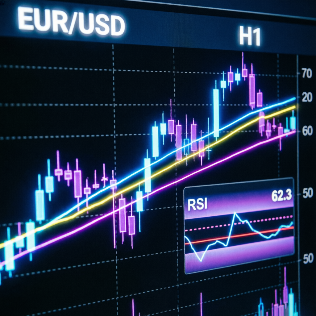 EUR/USD H1 chart with technical indicators