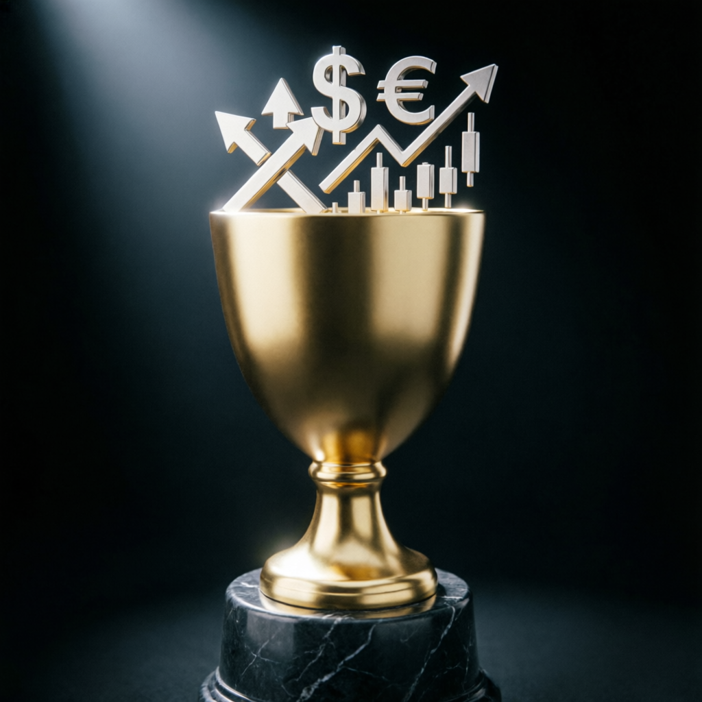 Gold trophy symbolizing funded trading success and achievement
