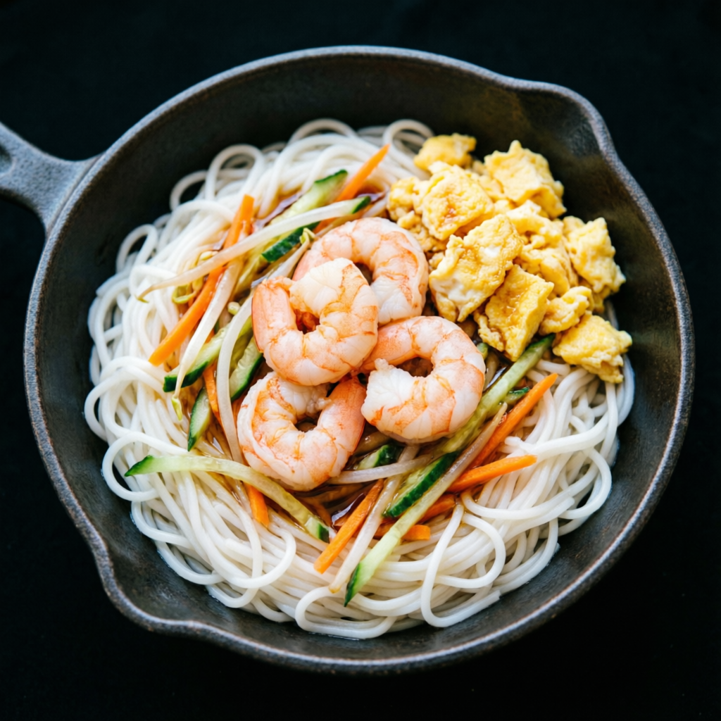 Spaghetti di Riso Gamberi - Noodle di riso con gamberi e verdure