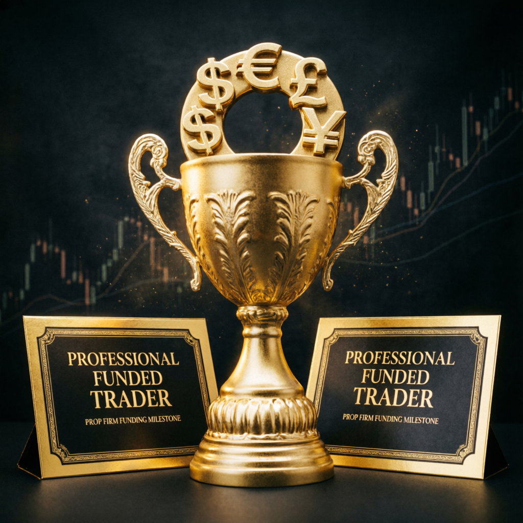 Professional funded trader success trophy and certificates