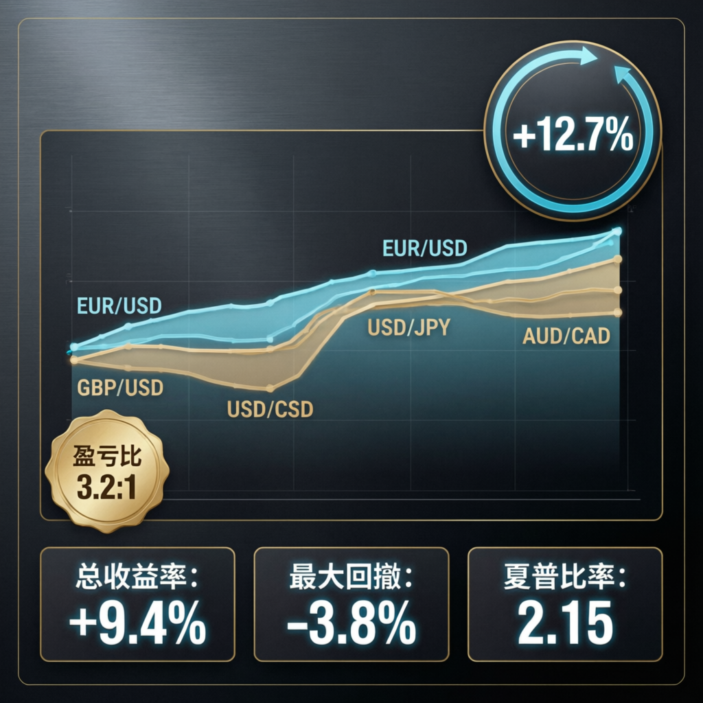Portfolio performance showing multiple currency pairs with +12.7% total return