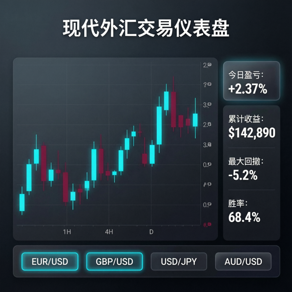 Modern forex trading dashboard showing real-time prop firm account performance metrics