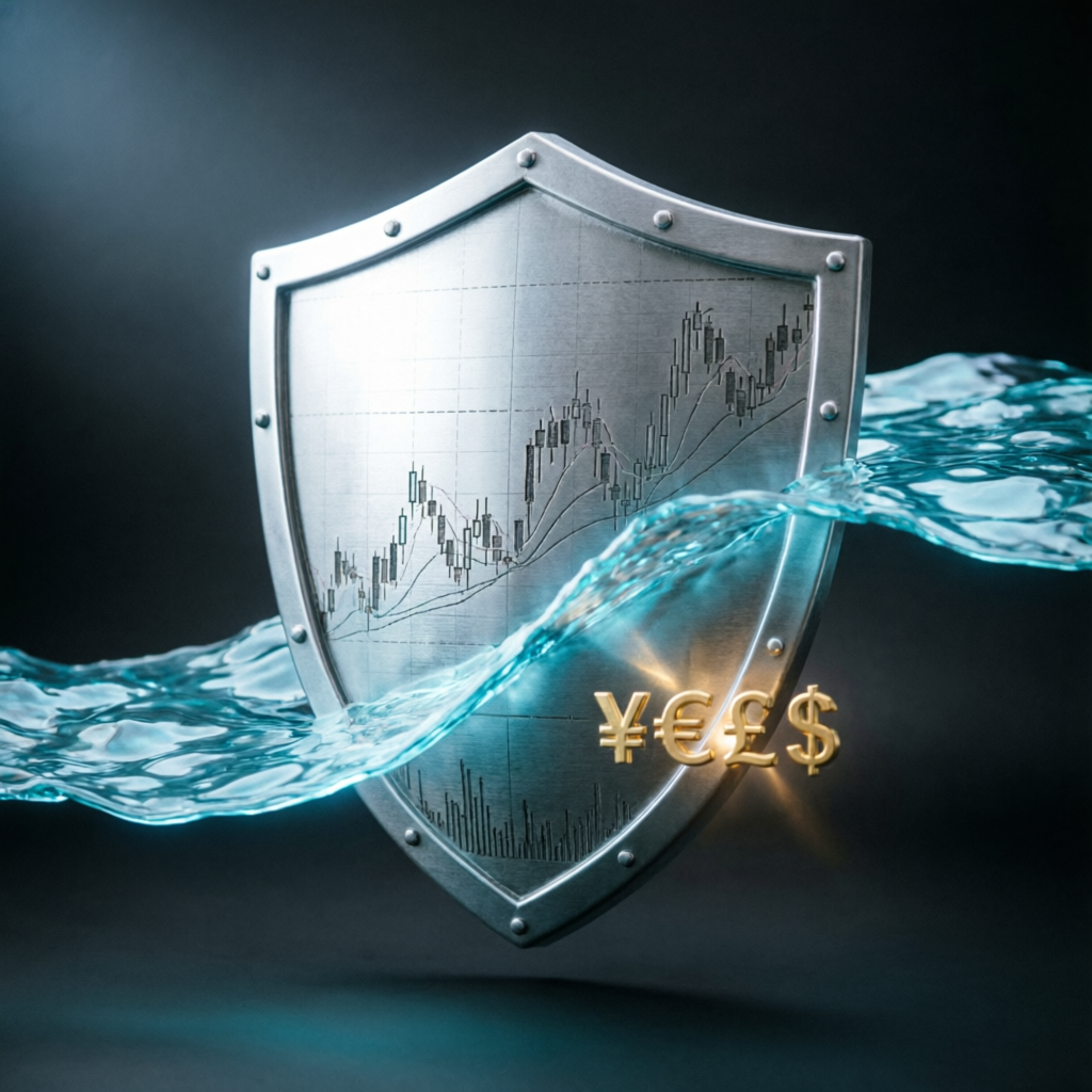 Risk management shield protecting forex trading capital
